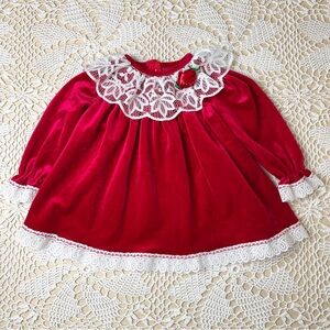Vintage 1980s Roanna Baby Girl 18-24 Months Red Velour Fancy Holiday Dress